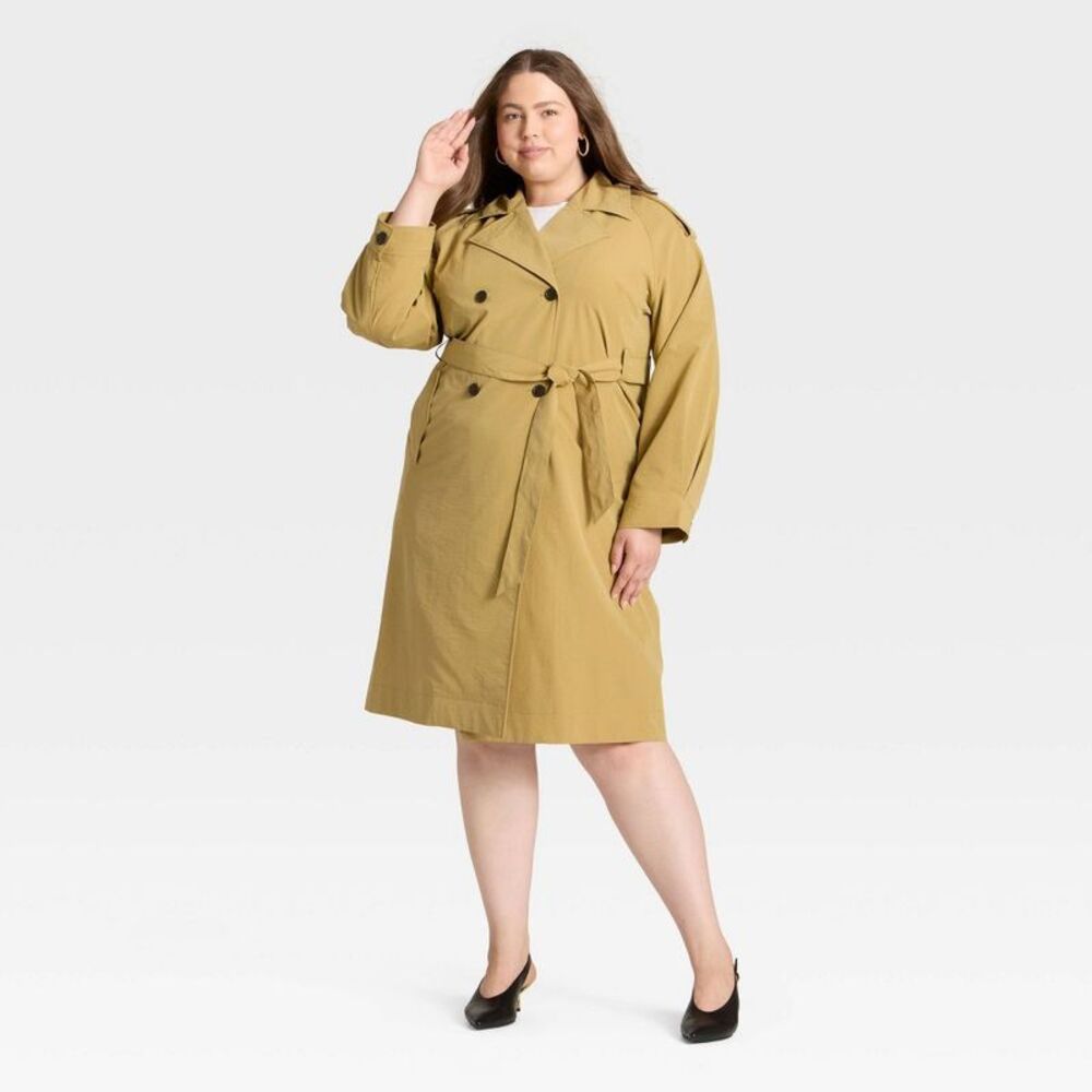Women's Relaxed Trench Coat - A New Day Tan L